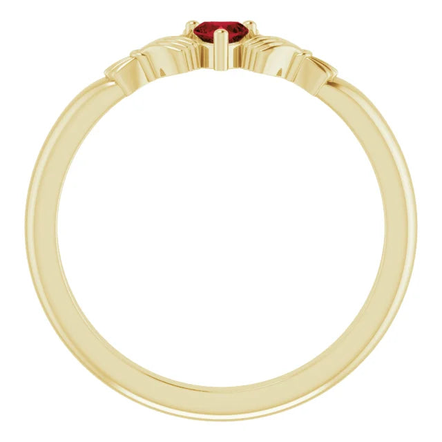 14K Yellow Gold Natural Mozambique Garnet Claddagh Ring