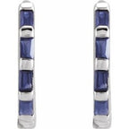 14K White Gold Natural Blue Sapphire Huggie Earrings