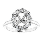 14K White Gold Oval .06 CTW Natural Diamond Semi-Set Floral-Inspired Halo-Style Engagement Ring