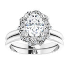 14K White Gold Oval .06 CTW Natural Diamond Semi-Set Floral-Inspired Halo-Style Engagement Ring