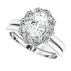 14K White Gold Oval .06 CTW Natural Diamond Semi-Set Floral-Inspired Halo-Style Engagement Ring