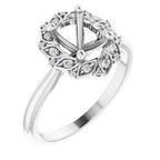 14K White Gold Oval .06 CTW Natural Diamond Semi-Set Floral-Inspired Halo-Style Engagement Ring