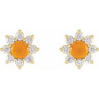 14K Yellow Gold Natural Citrine & 1/8 CTW Natural Diamond Flower Earrings