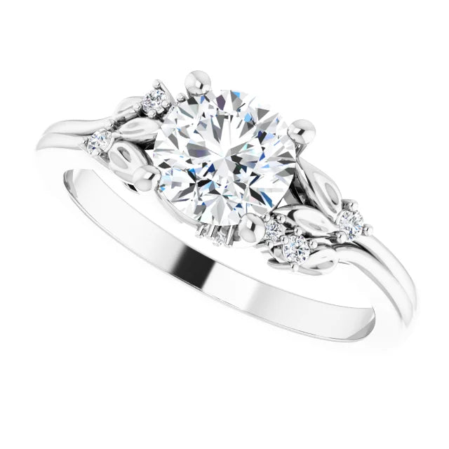 14K White Gold 6.5 mm Round .06 CTW Natural Diamond Semi-Set Engagement Ring