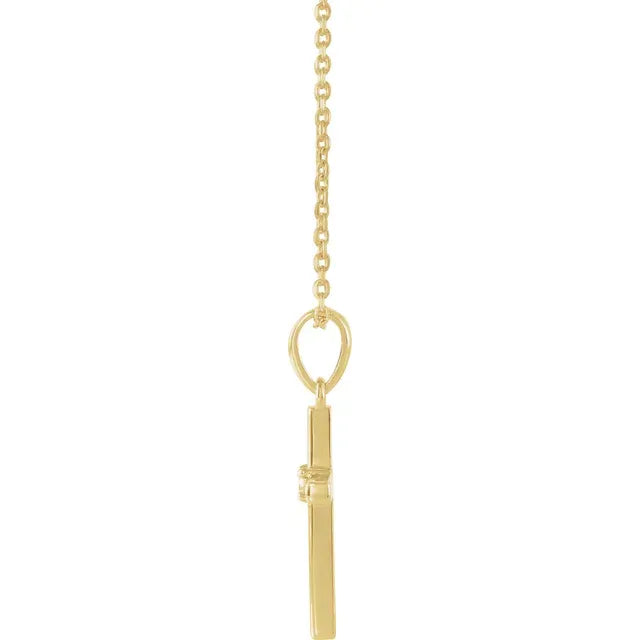 14K Yellow Gold .06 CT Natural Diamond Cross 16-18" Necklace
