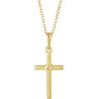 14K Yellow Gold .06 CT Natural Diamond Cross 16-18" Necklace