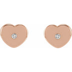 14K Rose Gold .01 CTW Natural Diamond Youth Heart Earrings