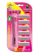 XMicro Pink Razors for Women, 1 Razor, 7 Blade Refills with German Stainless Steel, Lubricated with Vitamin E, Aloe for Smooth Shave, Shields Against Irritation, Light Weight Version X Women
