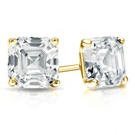 DiamondX 14k Yellow Gold Plated 4mm 2Ct Ascher Cut White Sapphire Stud Earrings