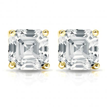 DiamondX 18K Yellow Gold 2Ct Ascher Cut White Sapphire Stud Earrings