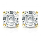 DiamondX 14k Yellow Gold Plated 4mm 2Ct Ascher Cut White Sapphire Stud Earrings