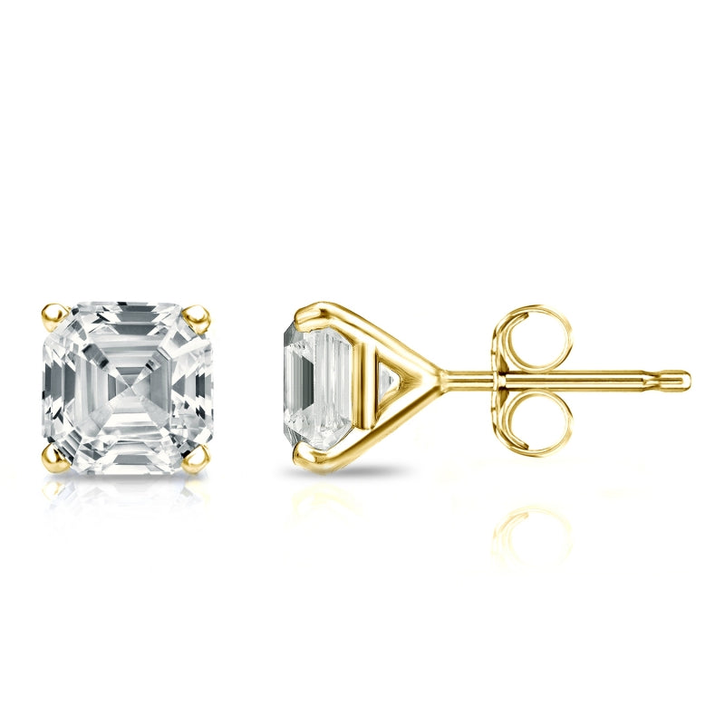 DiamondX 14k Yellow Gold Plated 4mm 2Ct Ascher Cut White Sapphire Stud Earrings