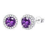 DiamondX 18k Yellow Gold 1 Carat Created Halo Round Sapphire Birthstone Stud Earrings All Colors Plated