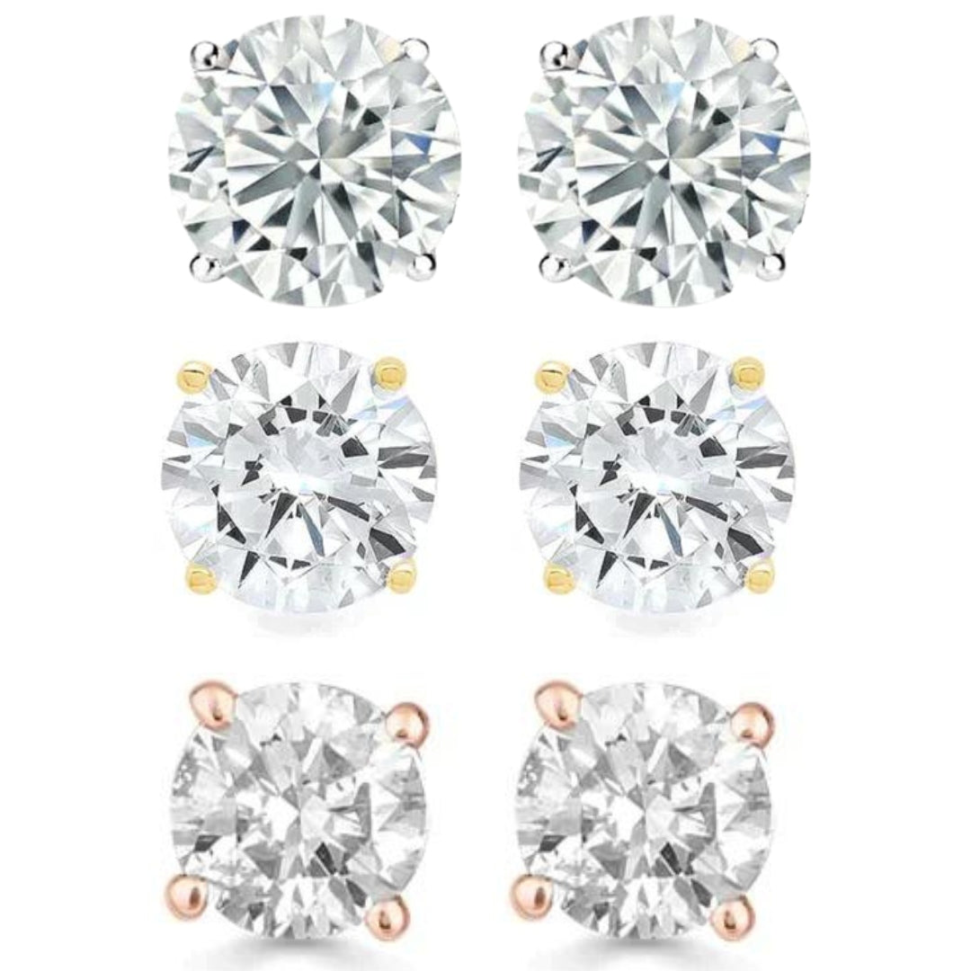 DiamondX 14k White, Yellow, Rose Solid Gold 1/4 Carat Round Created Diamond 4 Prong Solitaire Stud Earrings 4mm