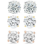 DiamondX 14k White, Yellow, Rose Solid Gold 1/4 Carat Round Created Diamond 4 Prong Solitaire Stud Earrings 4mm