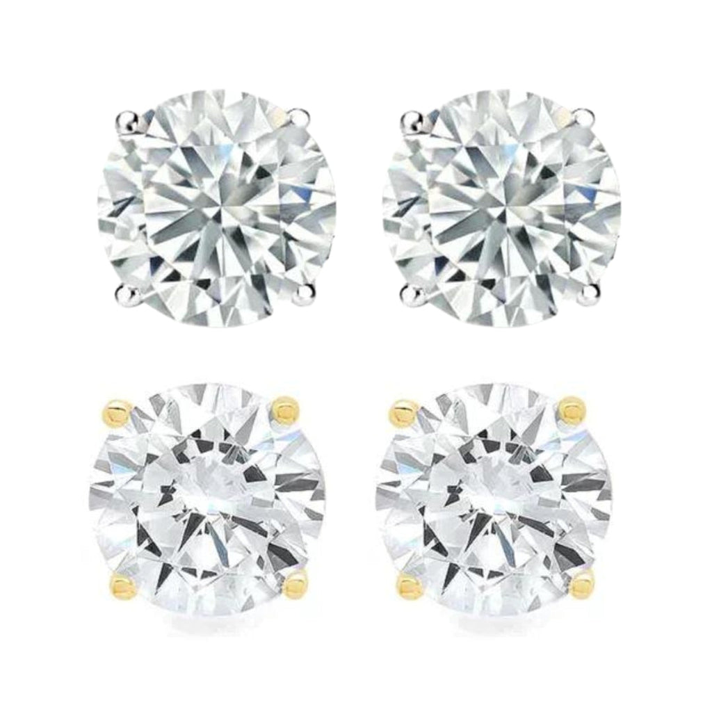 DiamondX 14k White and Yellow Gold 1/4 Carat Round Genuine Diamond 4 Prong Solitaire Stud Earrings 4mm