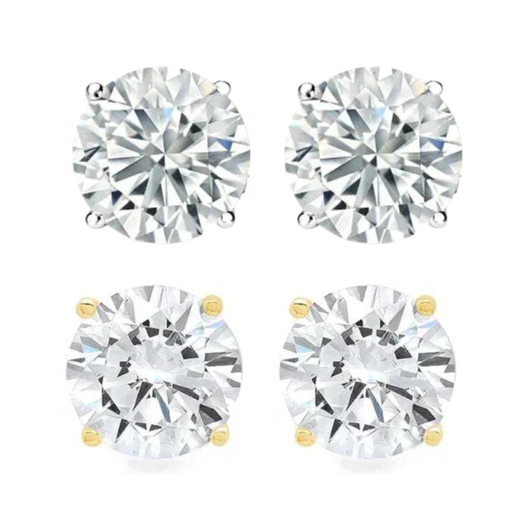 DiamondX 14k White and Yellow Gold 1/4 Carat Round Genuine Diamond 4 Prong Solitaire Stud Earrings 4mm