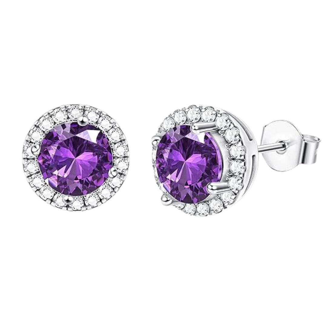 DiamondX 18k Yellow Gold 1 Carat Created Halo Round Sapphire Birthstone Stud Earrings All Colors Plated