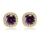 DiamondX 18k Yellow Gold 1 Carat Created Halo Round Sapphire Birthstone Stud Earrings All Colors Plated