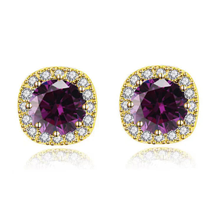 DiamondX 18k Yellow Gold 1 Carat Created Halo Round Sapphire Birthstone Stud Earrings All Colors Plated