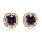 DiamondX 18k Yellow Gold 1 Carat Created Halo Round Sapphire Birthstone Stud Earrings All Colors Plated