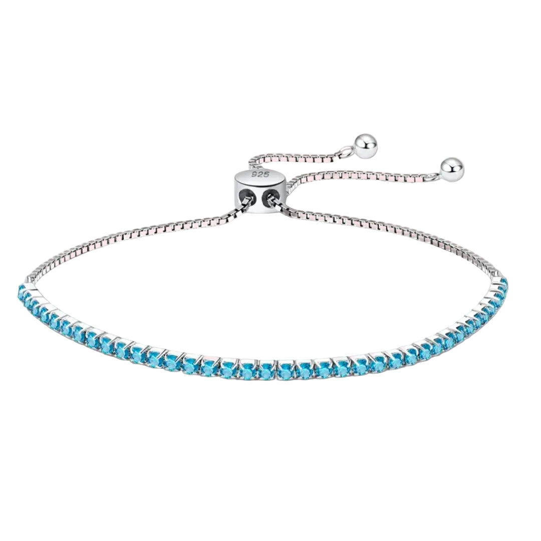 10k White Gold 6 Cttw Created Aqua Round Adjustable Tennis Plated Bracelet