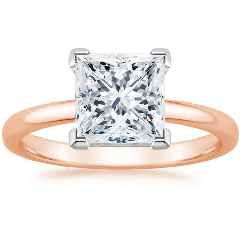 18K Rose Gold Moissanite Princess 3ct Engagement Wedding Ring Plated