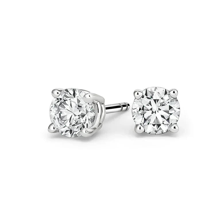 14k White Gold 1/2 Carat Created White Diamond Round Stud Earrings (SI1) 4 Prong Setting by DiamondX