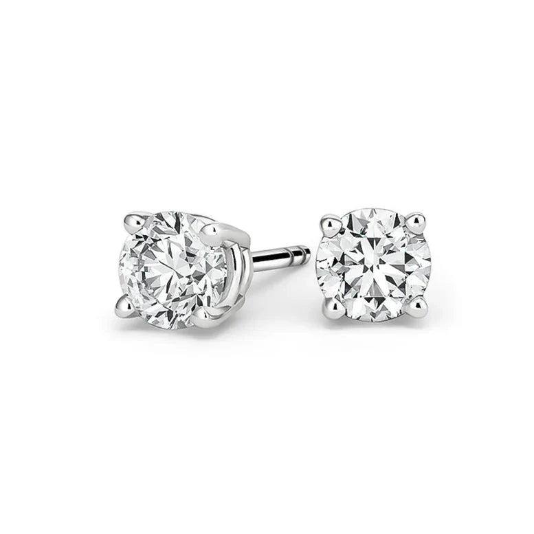 14k White Gold 1/2 Carat Created White Diamond Round Stud Earrings (SI1) 4 Prong Setting by DiamondX