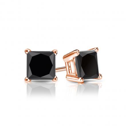 14k Rose Gold 1/4 ct Created Black Diamond Princess Cut Stud Earrings