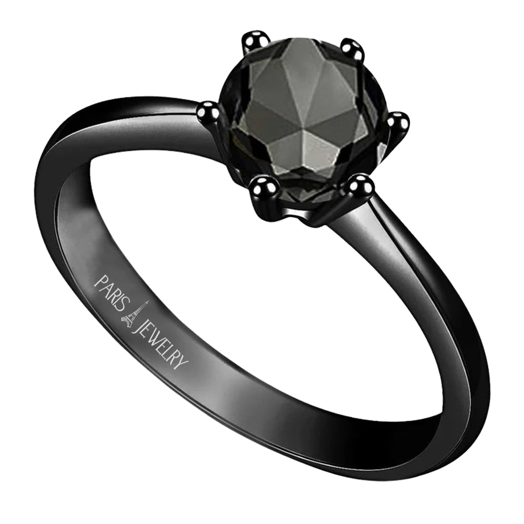 DiamondX 18K Black 2ct Created Black Diamond Round Engagement Wedding Ring Plated Size 11