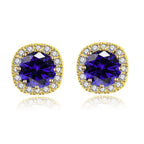 DiamondX 18k Yellow Gold 1 Carat Created Halo Round Sapphire Birthstone Stud Earrings All Colors Plated