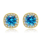 DiamondX 18k Yellow Gold 1 Carat Created Halo Round Sapphire Birthstone Stud Earrings All Colors Plated