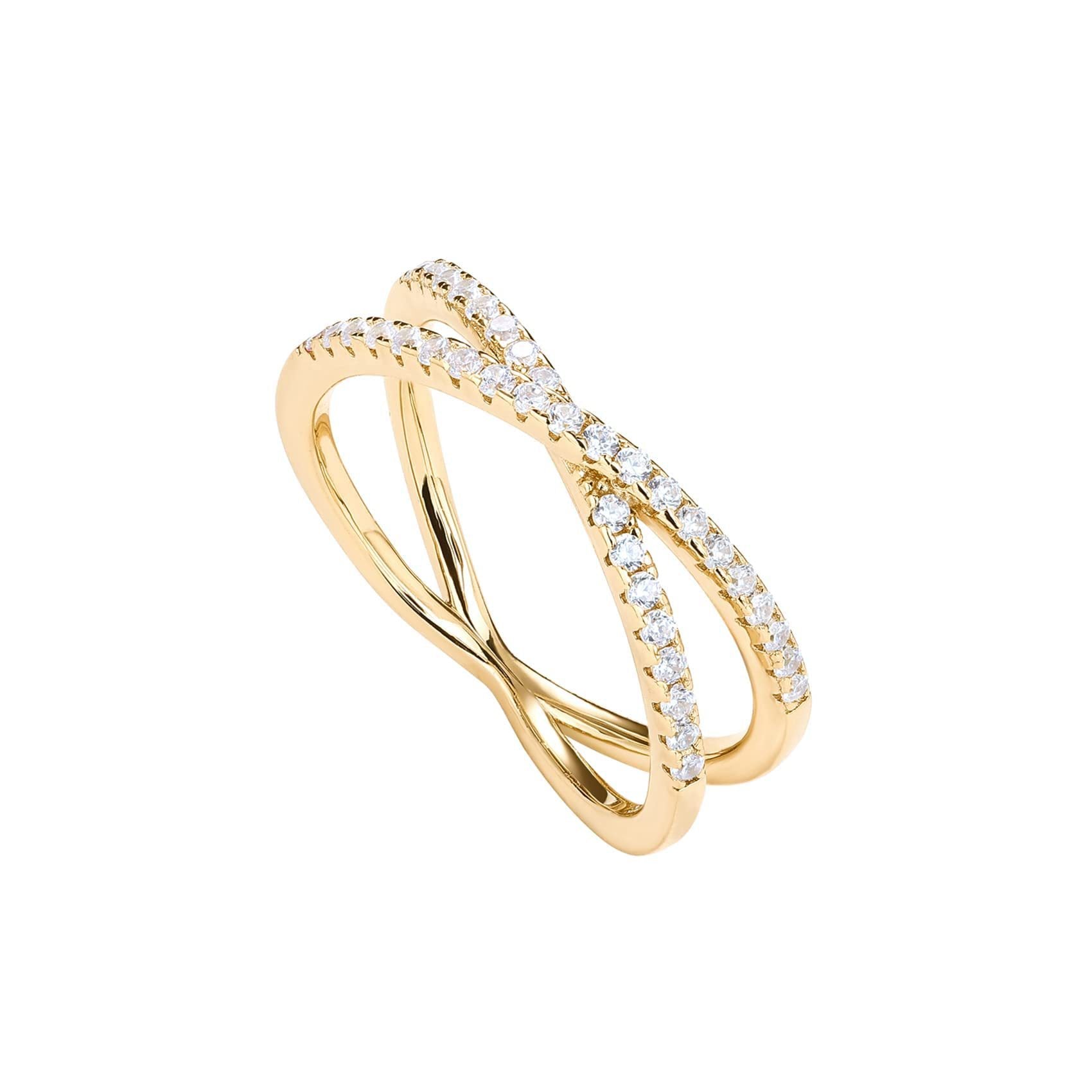 DiamondX 18K Yellow Gold Created White Sapphire Criss Cross Eternity Band Plated