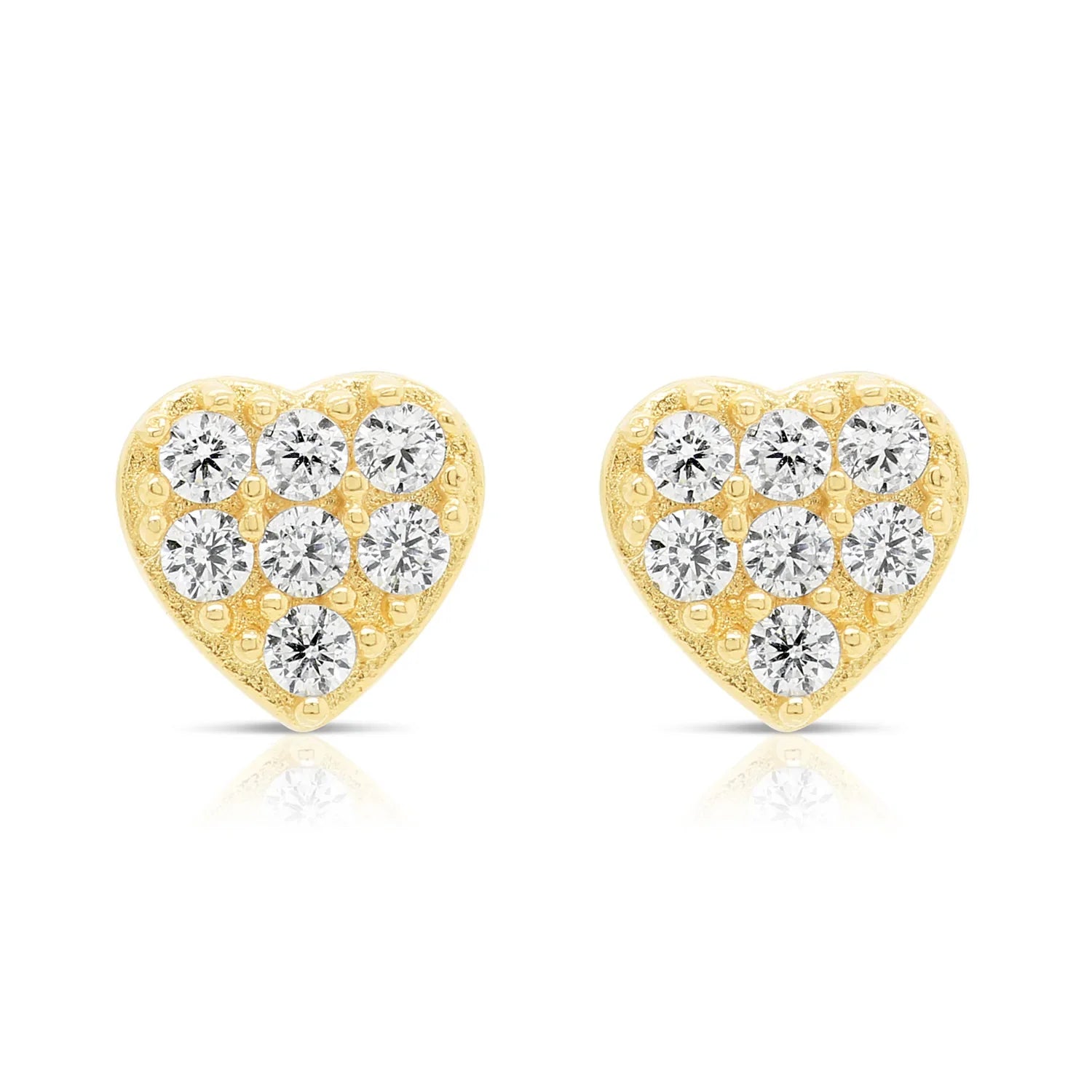 14k Gold Heart CZ Stud Earrings
