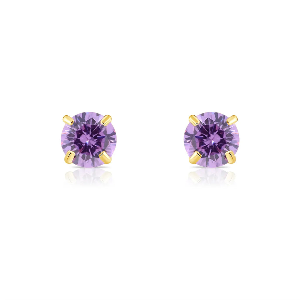 14k Yellow Gold Round Birthstone Stud Earrings - Pushback (All 12 Colors Available)