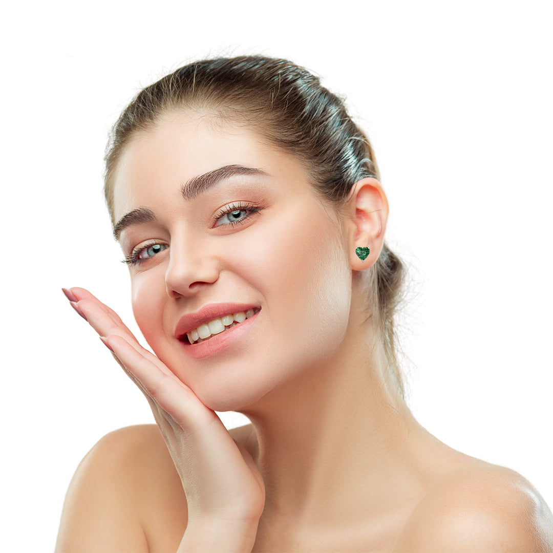 DiamondX 18k White Gold Created Emerald 3 Pair Round, Square And Heart Stud Earrings Plated 4mm