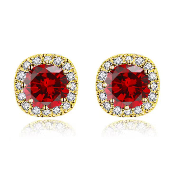 DiamondX 18k Yellow Gold 1 Carat Created Halo Round Sapphire Birthstone Stud Earrings All Colors Plated