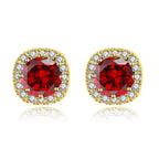 DiamondX 18k Yellow Gold 1 Carat Created Halo Round Sapphire Birthstone Stud Earrings All Colors Plated