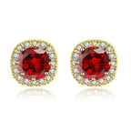 DiamondX 18k Yellow Gold 1 Carat Created Halo Round Sapphire Birthstone Stud Earrings All Colors Plated