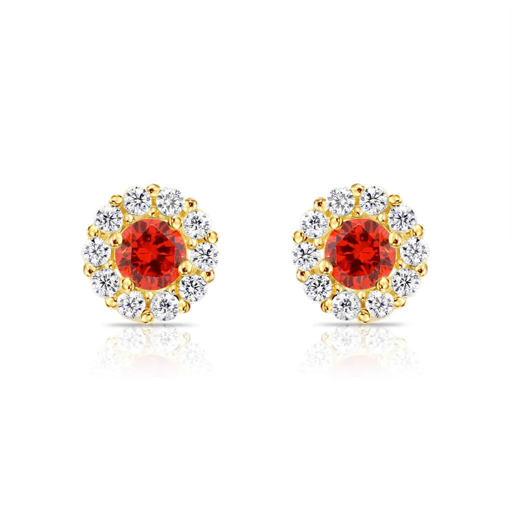 14k Gold Halo Birthstone Stud Earrings (All 12 Colors Available)