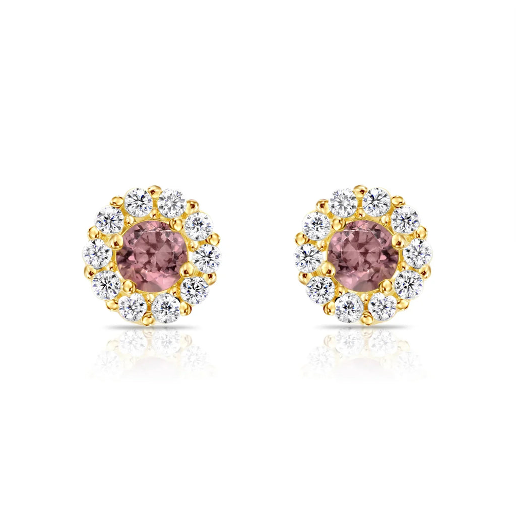 14k Gold Halo Birthstone Stud Earrings (All 12 Colors Available)