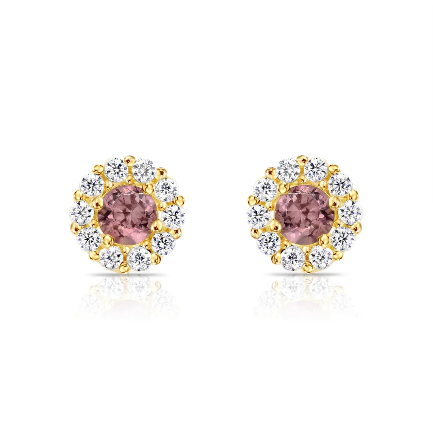 14k Gold Halo Birthstone Stud Earrings (All 12 Colors Available)