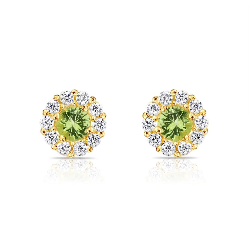 14k Gold Halo Birthstone Stud Earrings (All 12 Colors Available)