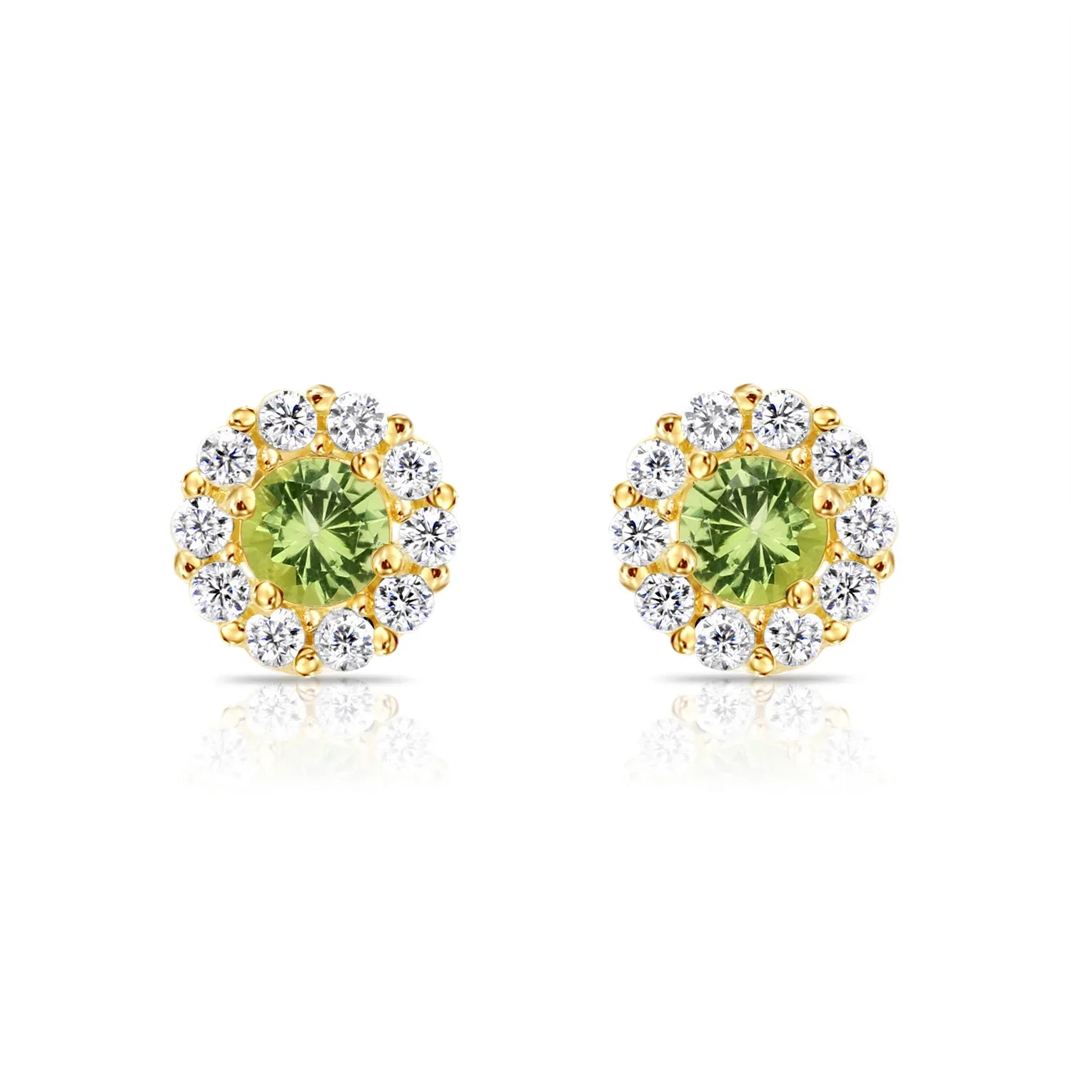 14k Gold Halo Birthstone Stud Earrings (All 12 Colors Available)