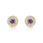 14k Gold Halo Birthstone Stud Earrings (All 12 Colors Available)