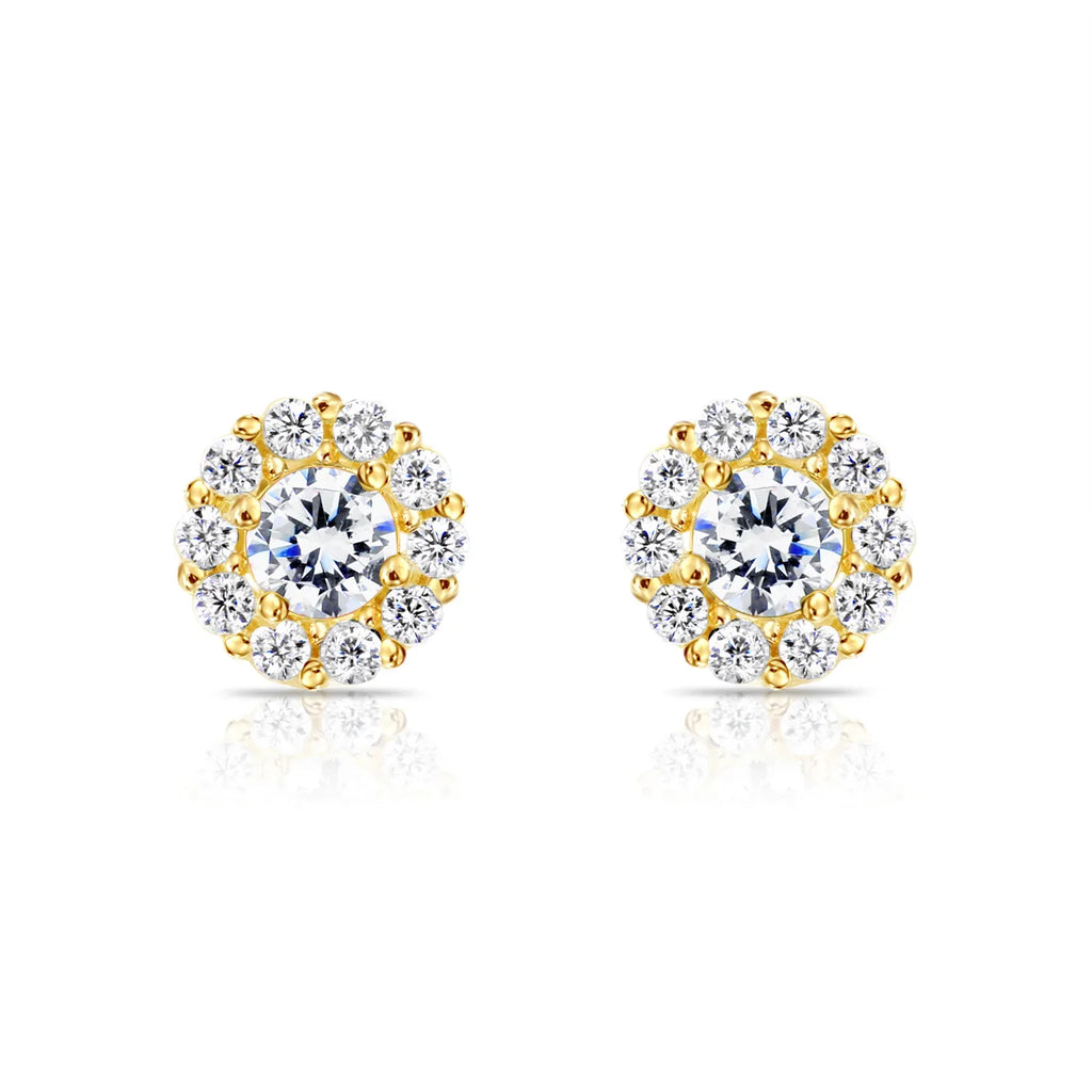 14k Gold Halo Birthstone Stud Earrings (All 12 Colors Available)