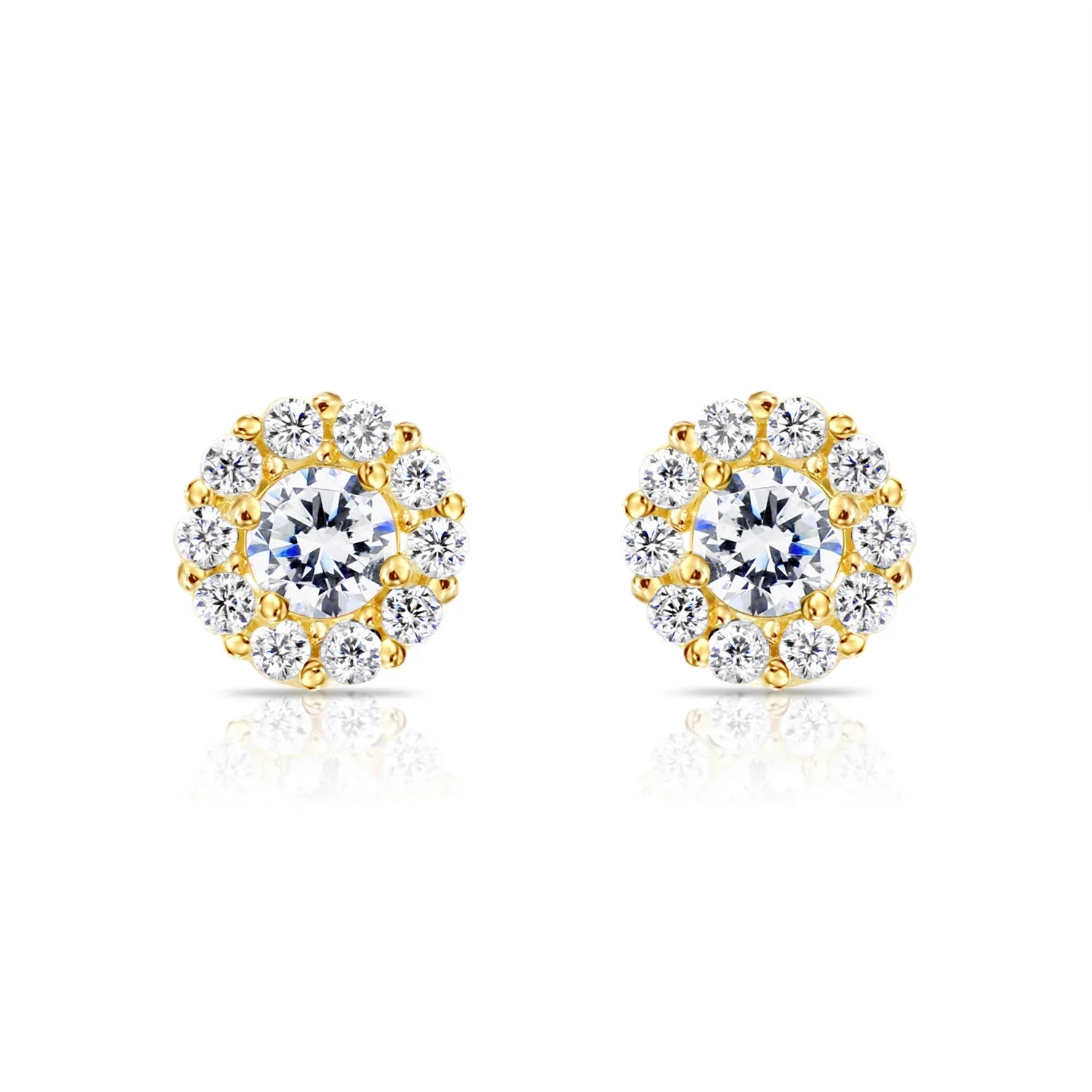 14k Gold Halo Birthstone Stud Earrings (All 12 Colors Available)