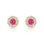14k Gold Halo Birthstone Stud Earrings (All 12 Colors Available)