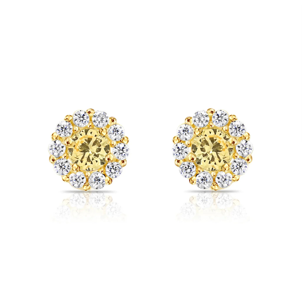14k Gold Halo Birthstone Stud Earrings (All 12 Colors Available)